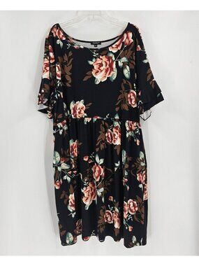 Womens Plus TRALILBEE Black FLORAL SWING DRESS size 4X with POCKETS SHIFT